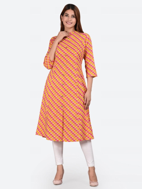 Glorious Women Yellow Striped Cotton Kurta