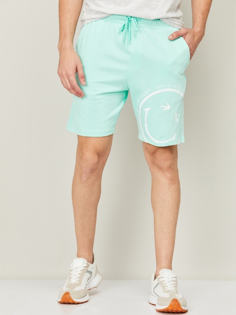 SmileyWorld Men Sea Green Slim Fit Sports Shorts