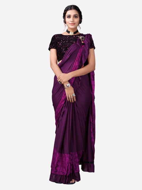 SIRIL Purple & Black Poly Silk Ready To Wear Saree
