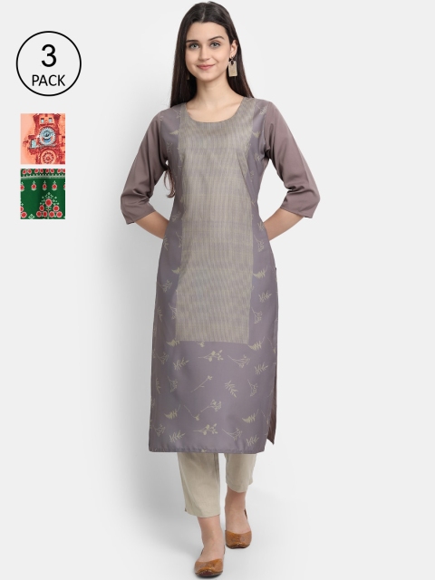 Ethnic basket Women Multicoloured Set of 3 Ethnic Motifs Printed Crepe Kurta, Multi
Ethnic basket Women Multicoloured Set of 3 Ethnic Motifs Printed Crepe Kurta, Multi