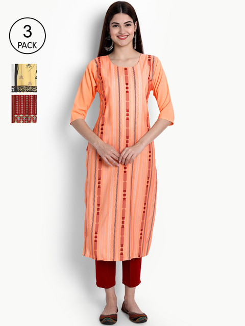 Ethnic basket Women Pack of 3 Peach-Coloured & Red Ethnic Motifs Printed Crepe Kurtas
Ethnic basket Women Pack of 3 Peach-Coloured & Red Ethnic Motifs Printed Crepe Kurtas