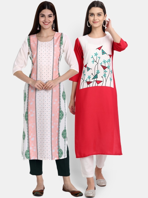 Ethnic Basket Women Pack Of 2 Digital Print Straight Kurtas, Multi