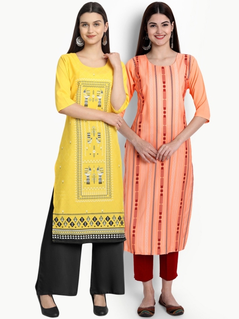 Ethnic basket Women Yellow & Peach-Coloured Ethnic Motifs Printed Crepe Kurta Pack Of 2
Ethnic basket Women Yellow & Peach-Coloured Ethnic Motifs Printed Crepe Kurta Pack Of 2