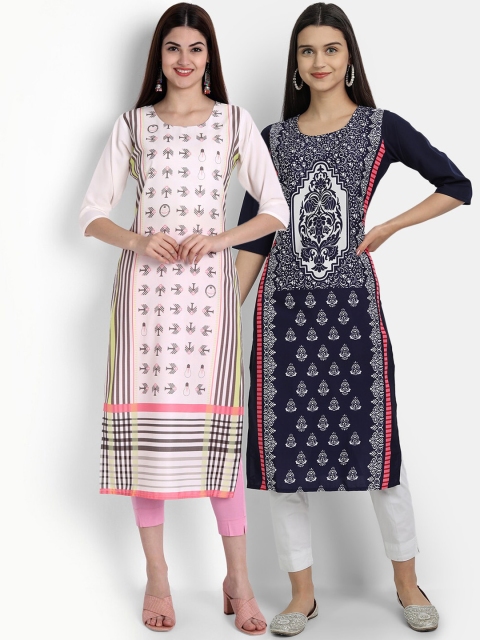 Ethnic basket Women Pack Of 2 Multicoloured Ethnic Motifs Printed Crepe Kurta, Multi