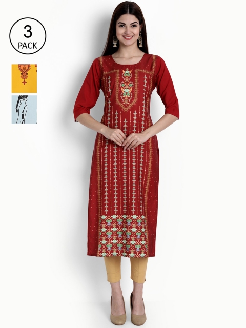 Ethnic basket Women Pack of 3 Multicoloured Ethnic Motifs Printed Crepe Kurta, Multi
Ethnic basket Women Pack of 3 Multicoloured Ethnic Motifs Printed Crepe Kurta, Multi