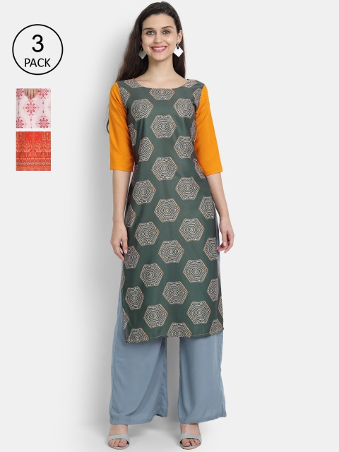 Ethnic basket Women Pack of 3 Multicoloured Ethnic Motifs Printed Crepe Kurta, Multi
Ethnic basket Women Pack of 3 Multicoloured Ethnic Motifs Printed Crepe Kurta, Multi
