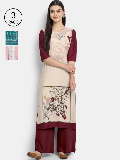 Ethnic basket Women Teal & Cream-Coloured Ethnic Motifs Printed Crepe Kurta Pack Of 3
Ethnic basket Women Teal & Cream-Coloured Ethnic Motifs Printed Crepe Kurta Pack Of 3