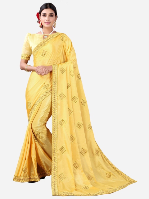 SIRIL Yellow Embellished Poly Chiffon Saree