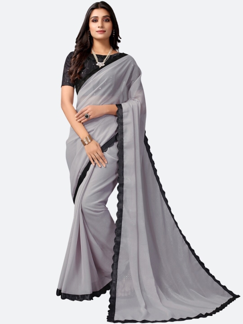 SIRIL Grey & Black Poly Chiffon Saree