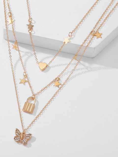 Vembley Gold-Plated Triple Layered Studded Butterfly Pendant Necklace With Earrings Set
Vembley Gold-Plated Triple Layered Studded Butterfly Pendant Necklace With Earrings Set