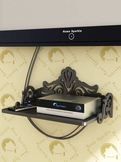Home Sparkle Black Carved Wooden Set Top Box Holder