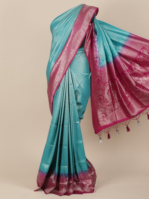 Pothys Turquoise Blue & Pink Ethnic Motifs Jute Silk Saree