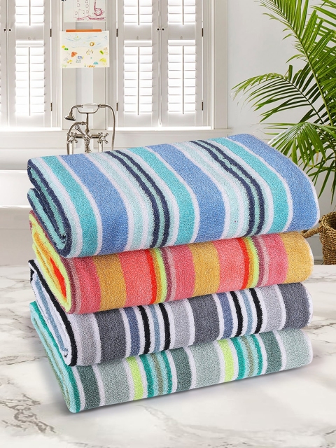 ROMEE Set Of 4 Striped 500 GSM Cotton Bath Towels, Multi
