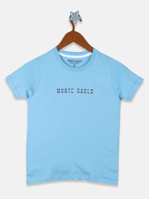 Monte Carlo Boys Blue Typography Printed Pure Cotton T-shirt