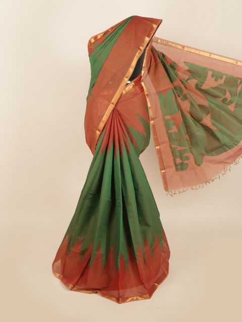 Pothys Green & Rust Ethnic Motifs Saree