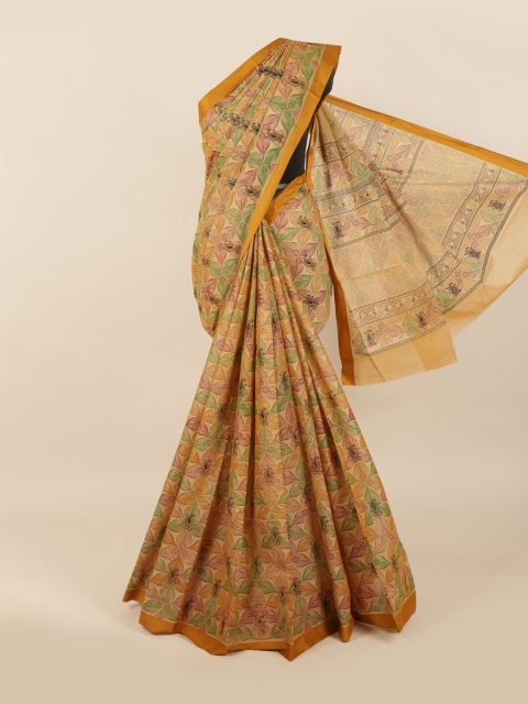 Pothys Women Mustard Yellow Floral Print Saree