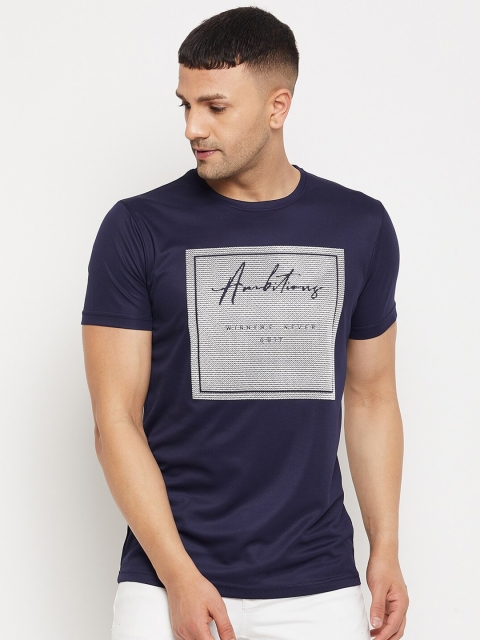 Parcel Yard Men Navy Blue Typography Printed Applique Outdoor T-shirt