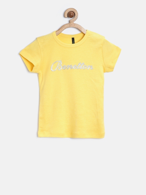 United Colors of Benetton Girls Yellow Round Neck T-shirt