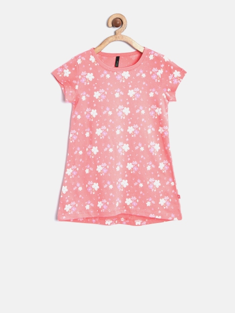 United Colors of Benetton Girls Peach-Coloured Printed T-shirt