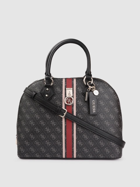 GUESS Black & Grey Brand Logo Print Structured Handheld Bag
