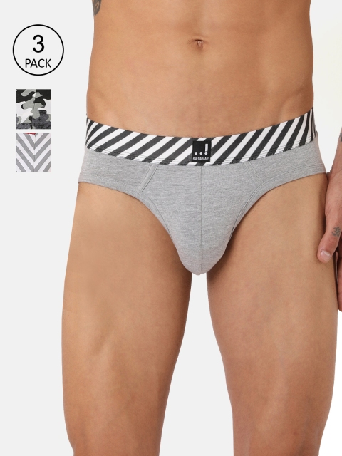 RAD.MAD.BAD Men Pack of 3 Assorted Solid Basic Briefs RMB-BR-FTR-G-SLR-G-BLR-G