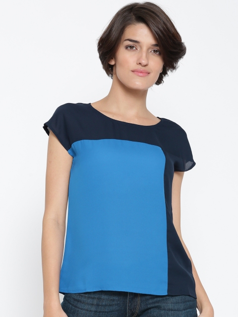 United Colors of Benetton Women Blue Colourblocked Top