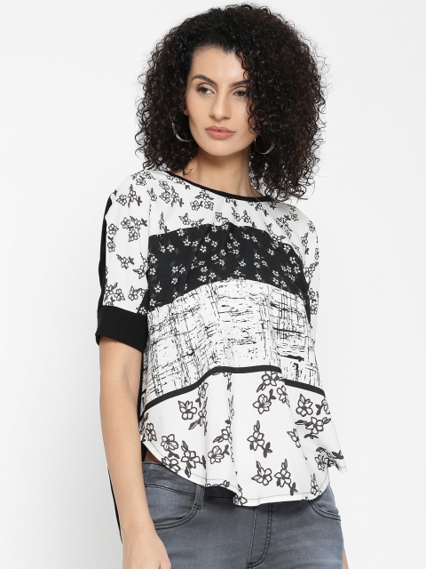 United Colors of Benetton White & Black Printed Top