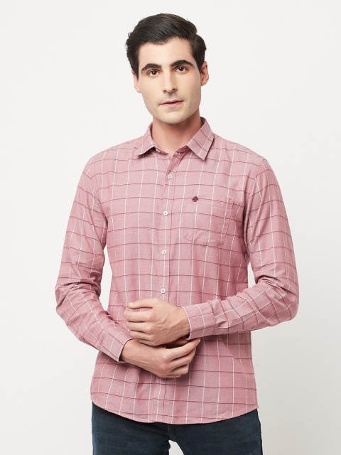 METTLE Men Coral Windowpane Checked Casual Shirt