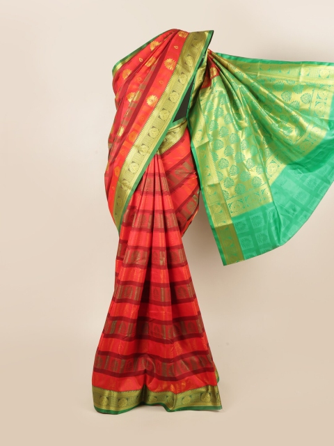 Pothys Orange & Gold-Toned Floral Zari Art Silk Saree