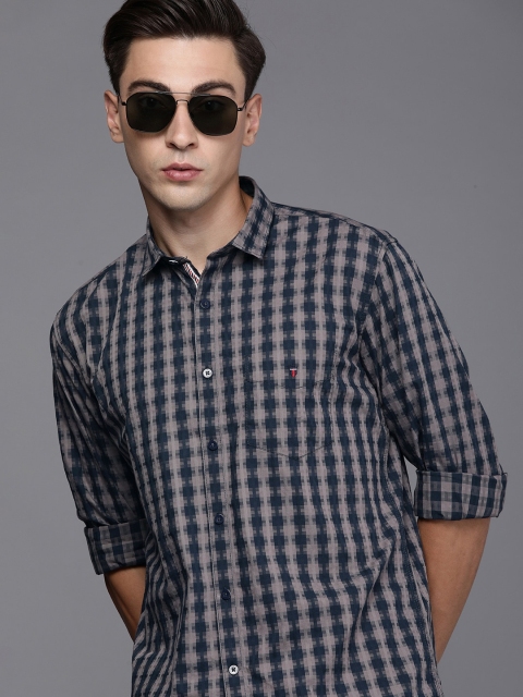 Louis Philippe Sport Men Teal Slim Fit Printed Pure Cotton Casual Shirt