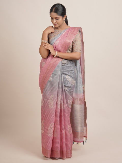 Pothys Grey & Pink Woven Design Zari Jute Silk Saree