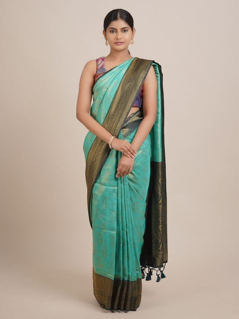 Pothys Blue & Green Woven Design Zari Jute Silk Saree
