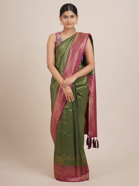 Pothys Green & Maroon Woven Design Zari Jute Silk Saree