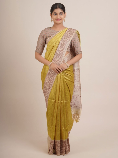 Pothys Green & Beige Woven Design Pure Silk Saree