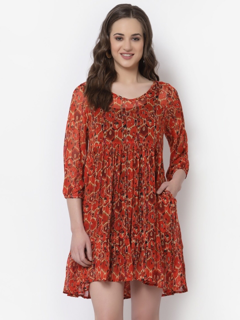 TERQUOIS Multicoloured Floral Georgette A-Line Dress, Multi