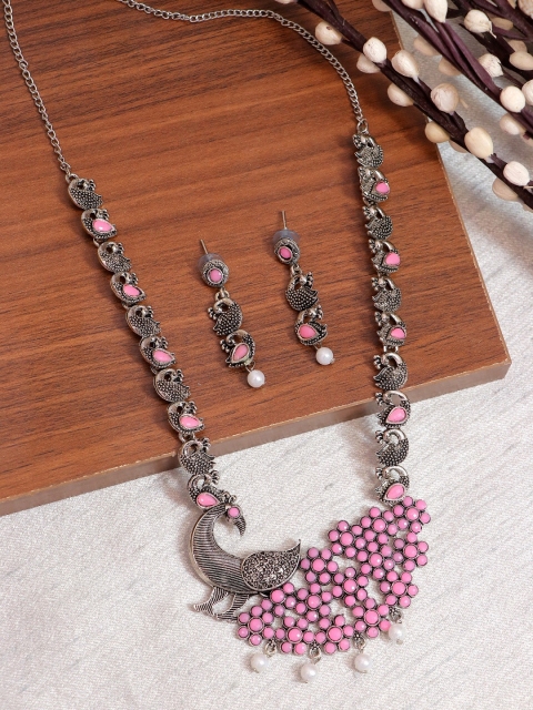 Crunchy Fashion Oxidised Silver-Plated White & Pink Stone-Studded & Beaded Enamelled Jewellery Set
Crunchy Fashion Oxidised Silver-Plated White & Pink Stone-Studded & Beaded Enamelled Jewellery Set
