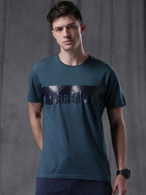 WROGN Men Teal Green Printed Round Neck T-shirt