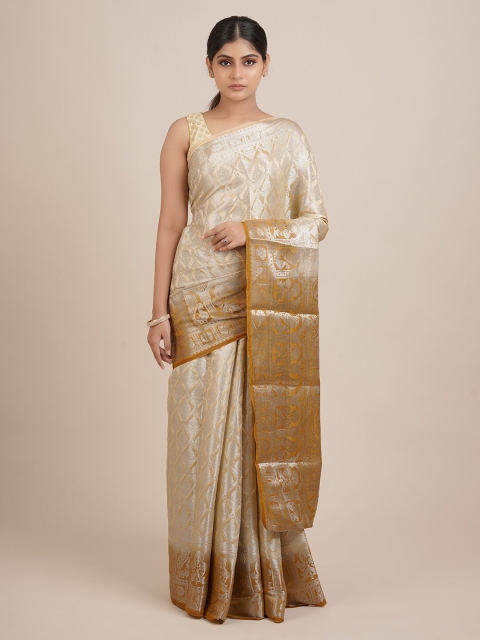 Pothys Tan Floral Woven Design Zari Saree