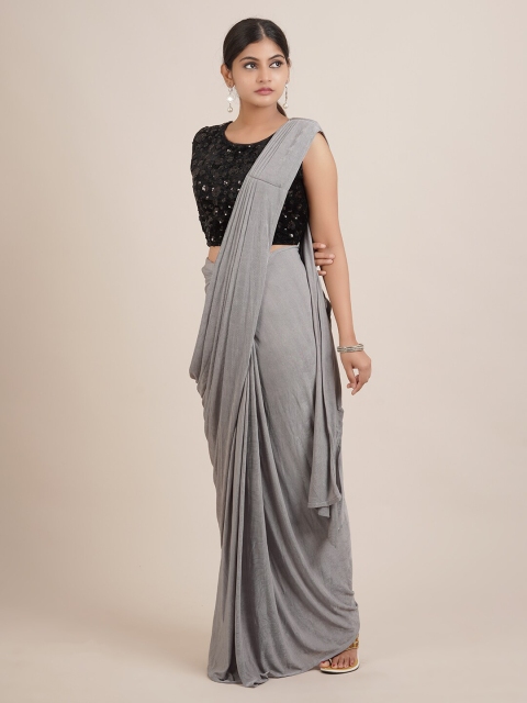 Pothys Grey Satin Ready to Wear Saree