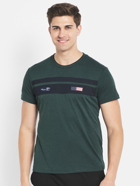 Octave Men Green Typography Applique T-shirt