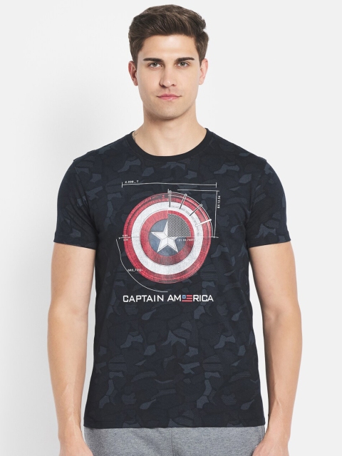 Octave Men Navy Blue Captain America Printed Cotton T-shirt