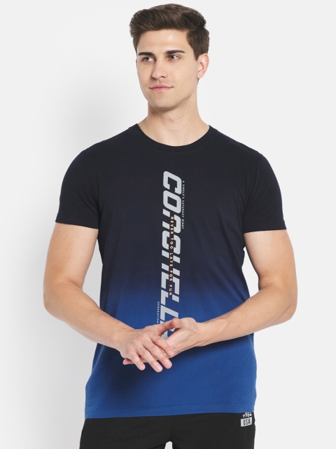 Octave Men Blue Typography Printed Raw Edge T-shirt