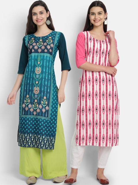 Ethnic basket Women Pack Of 2 Straight Kurtas, Pink