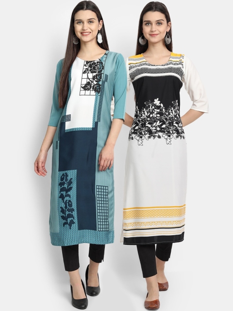 Ethnic basket Women Set Of 2 Multicoloured Floral Printed Crepe Kurta, Multi
