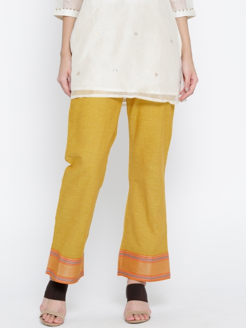 Drama Sisters Women Mustard Yellow Parallel Trousers