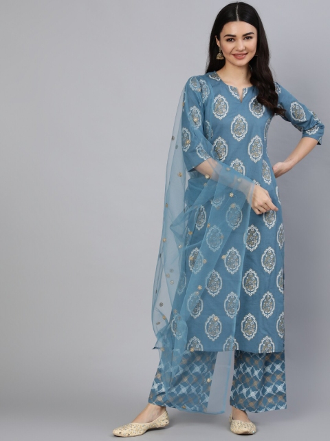 Nayo Women Blue Ethnic Motifs Printed Pure Cotton Kurta with Palazzos & With Dupatta
Nayo Women Blue Ethnic Motifs Printed Pure Cotton Kurta with Palazzos & With Dupatta