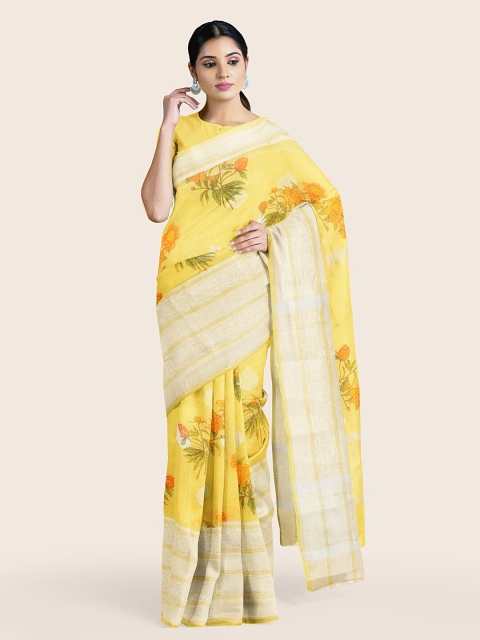 Pothys Yellow Floral Zari Saree