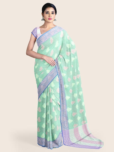Pothys Women Green Floral Woven Design Saree