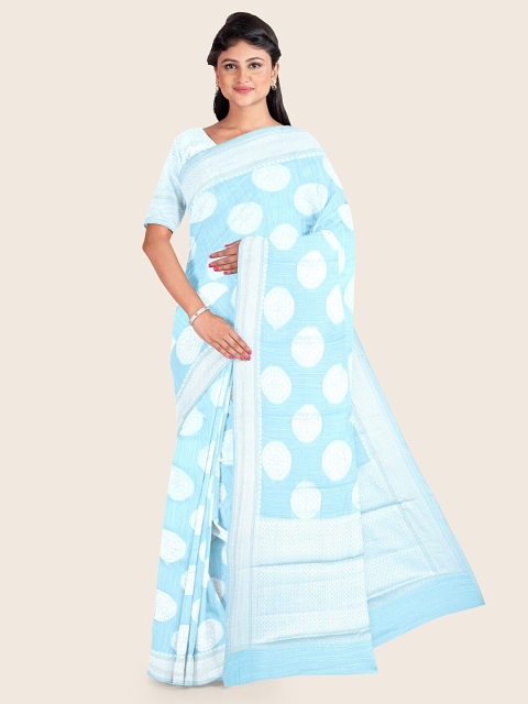 Pothys Blue & Silver-Toned Ethnic Motifs Zari Saree