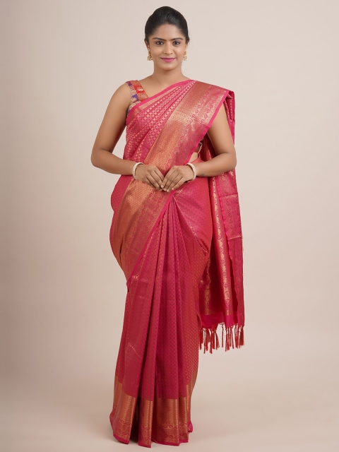 Pothys Pink & Golden Ethnic Motifs Zari Pure Silk Saree